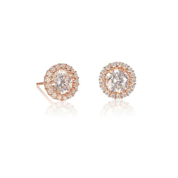 namana Rose Gold Plated 925 Sterling Silver Round Halo Stud Earrings For Women