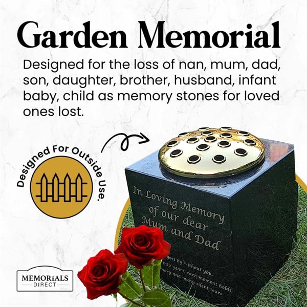 Memorials Direct Granite Memorial Vase - Solid Granite - Free Personalised Gold Engraving – Includes Metal Flower Pot Insert