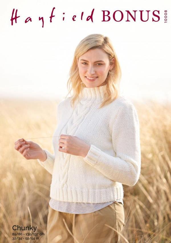 Hayfield Bonus Chunky Knitting Pattern 10008, Sweaters for Women, 32 - 54 Inches