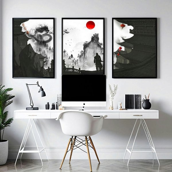 Dragon wall art | set of 3 prints for home office decor