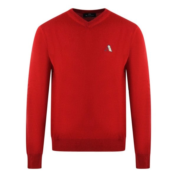 Aquascutum Check Logo V-Neck Jumper - Red