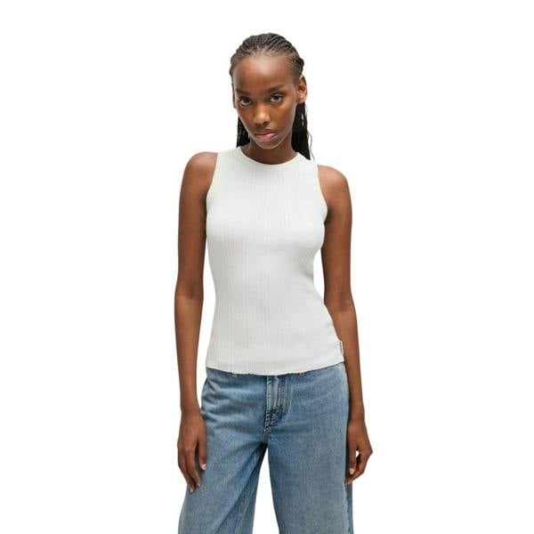 Hugo Womens/Ladies Sareple Ribbed Sleeveless Top - Natural - 