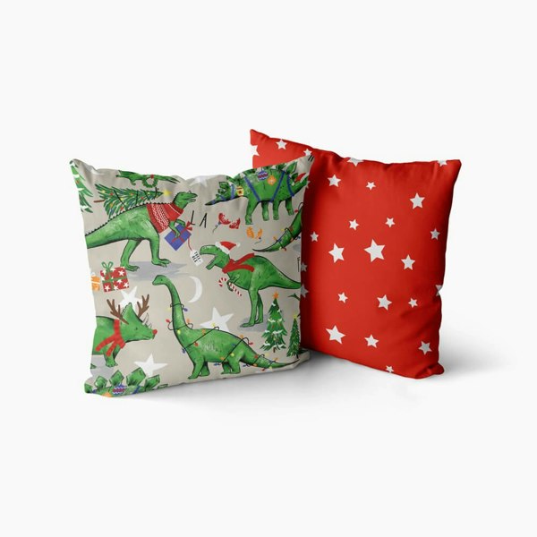 Festive Dinosaur Christmas Cushion Covers - Happy Linen Company