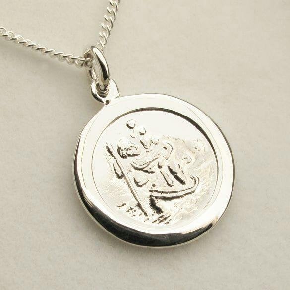 Christopher James of London Sterling Silver 16mm Flat Edge St Christopher Pendant With Optional Personalisation and Chain