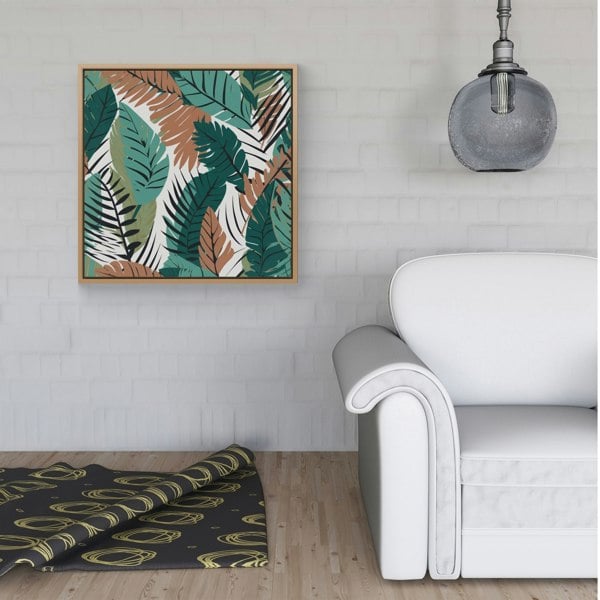 Warren Reed Tropical Floral Leaves Green Brown Framed Canvas