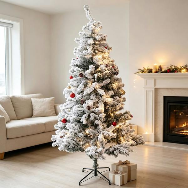 Gr8 Home 7ft White Snow Flocked Green Artificial Christmas Tree 800 Tips Metal Stand Xmas