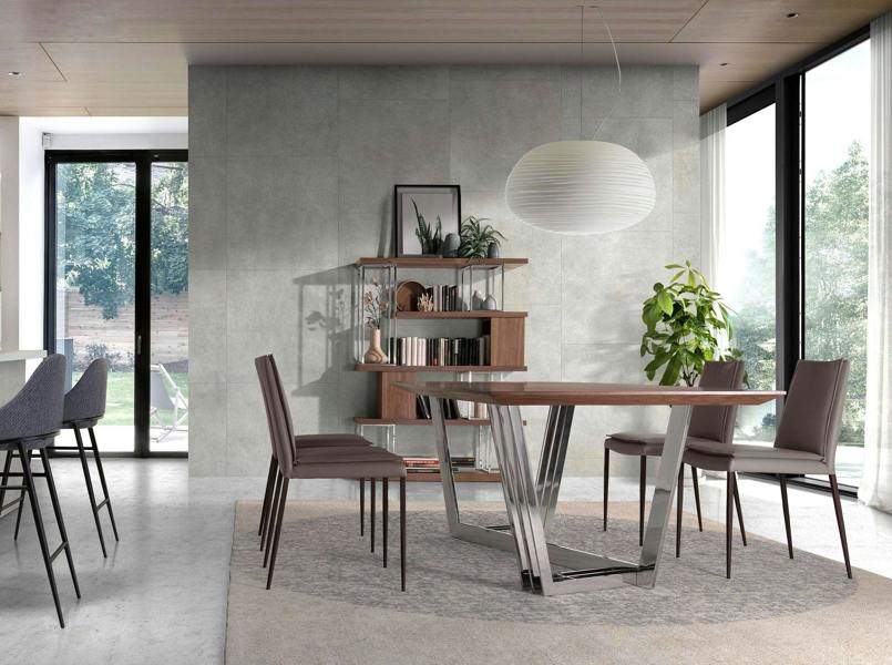 Angel Cerdá Oval Barrel walnut and chrome-plated steel dining table 1097