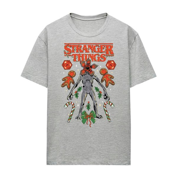 Stranger Things Unisex Adult Demogorgon Dice, Canes & Cookies Christmas T-Shirt - Athletic Heather