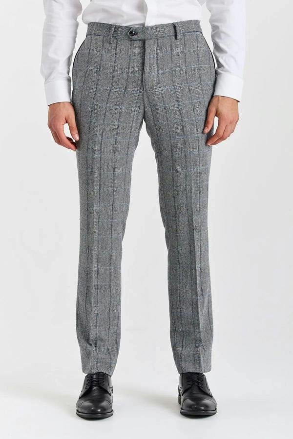 Paul Andrew Harris - Men's Grey Tweed Herringbone Check Trousers