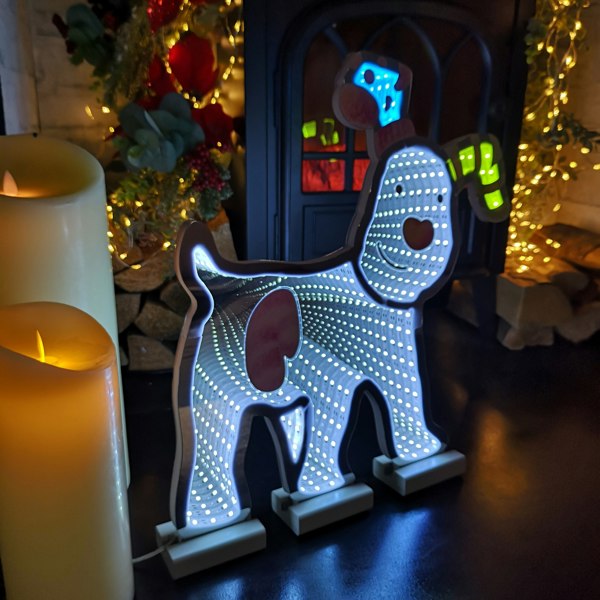 Samuel Alexander 40cm Infinity Light up Snowdog Christmas Decoration with White LEDs on Wooden Base