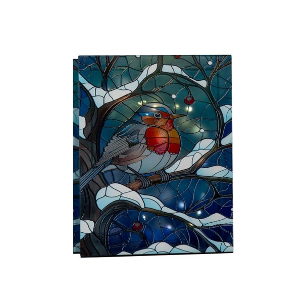 Samuel Alexander 28cm Battery Powered Light up Stained Glass Christmas Decoration with Robin & Warm White LEDs