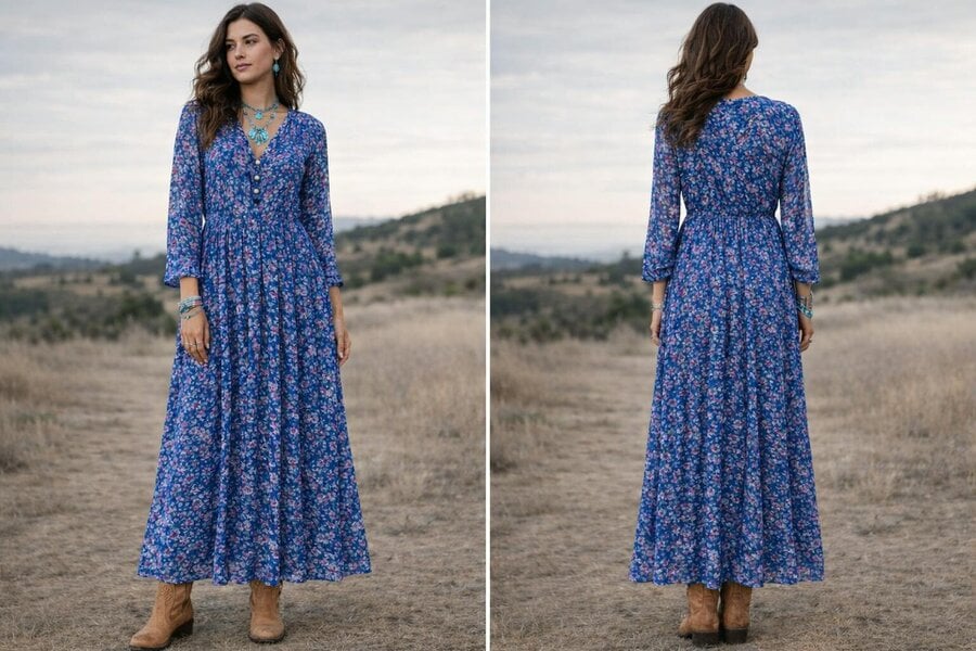 Inky blue cotton / silk mix maxi dress and separate under vest. With side pockets. Beautiful breathable fabric.