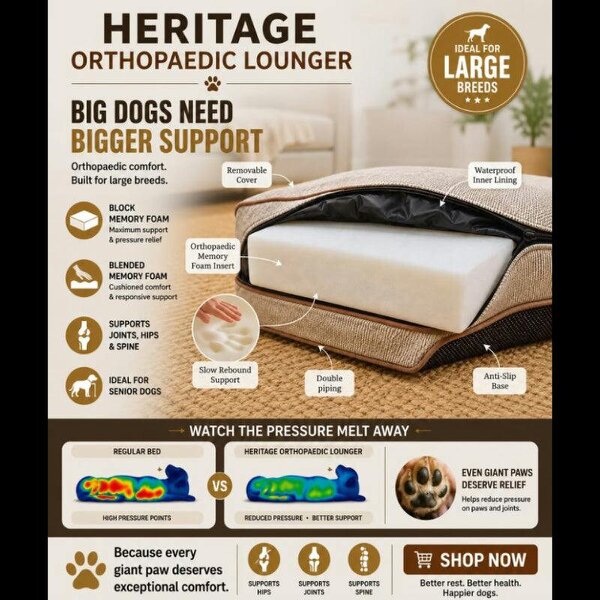 Snug and Cosy Pets Heritage Tweed Orthopaedic Pet Lounger - Comfort & Support