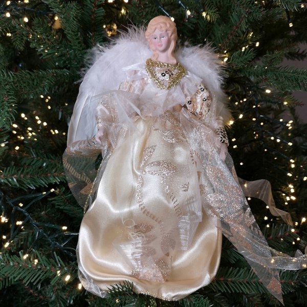 Samuel Alexander 30cm Premier Christmas Tree Topper Angel Decoration with Feather Wings in Gold