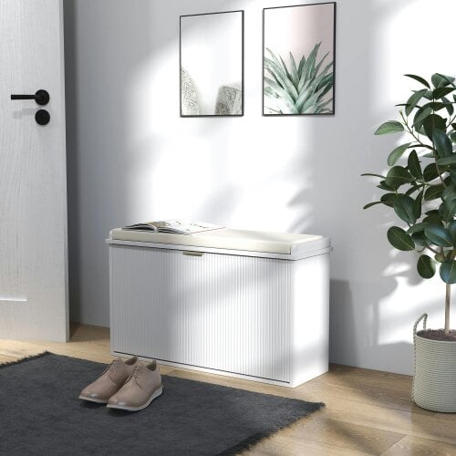Wyld Haus Lidito Wooden White 8 Pair Shoe Bench With Cushioned Top
