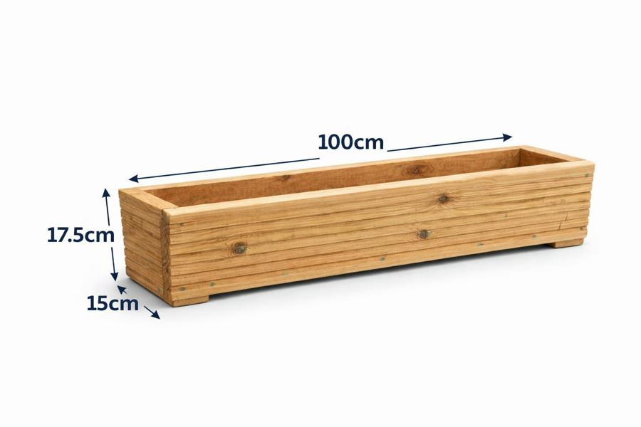 Dimensions of decking garden window box planter with length and height shown