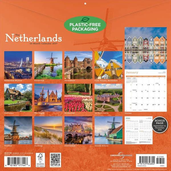 Europe The Netherlands Calendar 2027, Wall Calendars, Month To View, Travel, Gift