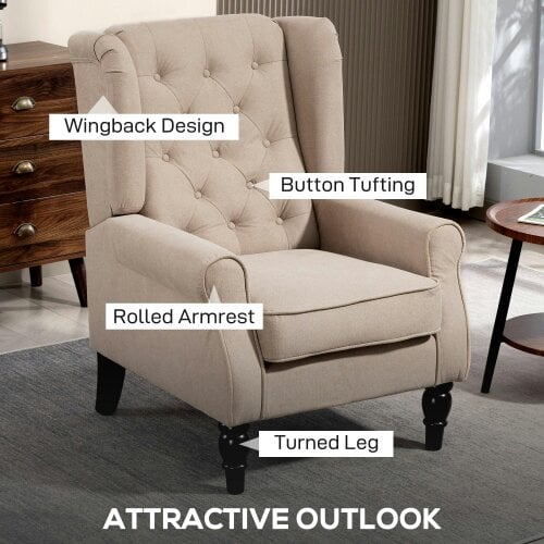 Wyld Haus Nobael Beige Retro Wingback Accent Chair With Diamond Button Tufted Upholstery