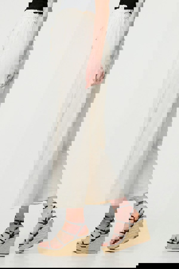 Beige | Elasticated Waist Crop Wide Leg Trousers
