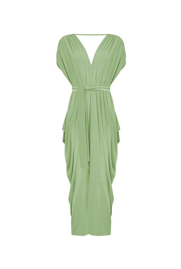 James Lakeland Draped Open-Back Midi Dress – Sage Green