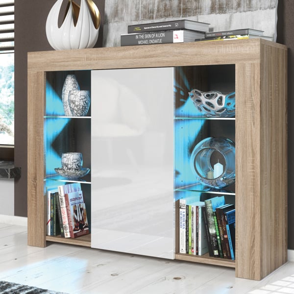 Mex Furniture Sophisticated 97.5cm TV Stand Sideboard – White High Gloss Door with Free LED