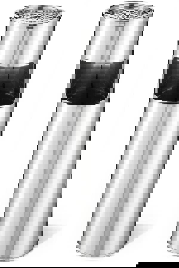 Durable Round Stainless Steel Waste Bin with Sand Ashtray | 17L | Silver