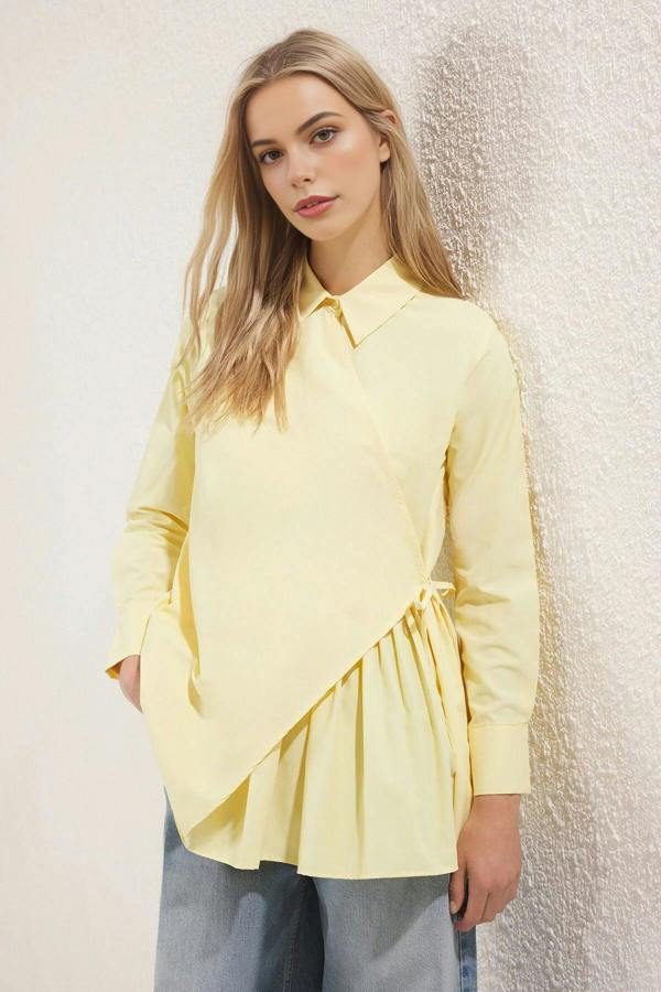 WOVCOR Double-Breasted Woven Shirt with  Pleated Detail