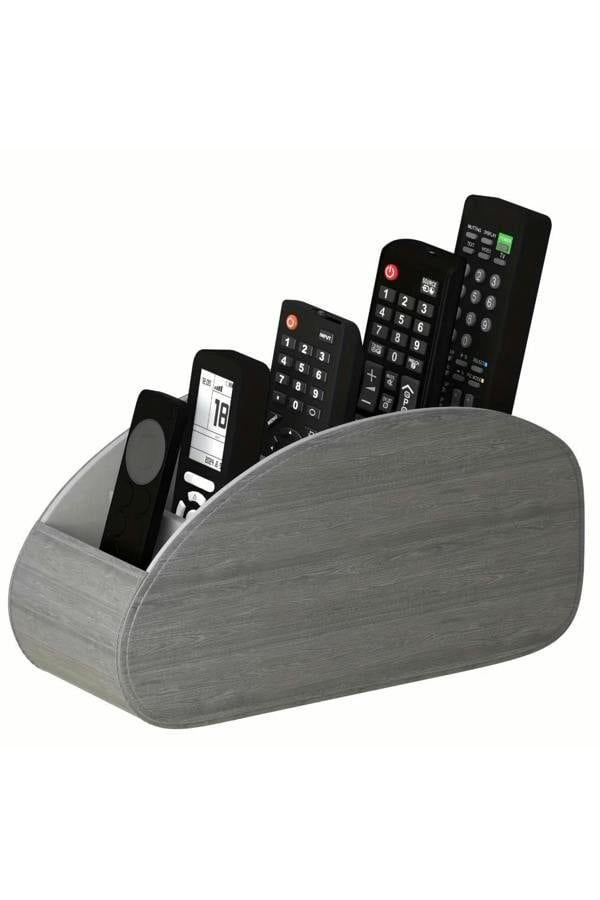 Dyzi Faux Leather Remote Control Holder 5 Compartment Wood Grain Gray
