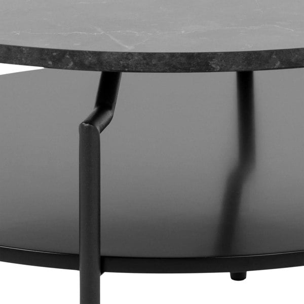 Furniture To Go Goldington Round Coffee Table with Black Marble Melamine Top & Black Legs