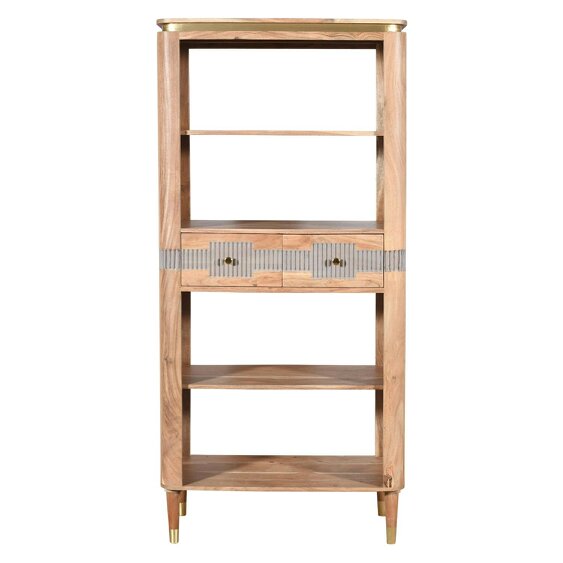 Wyld Haus Idaho Natural Acacia Wood and Brass Display Cabinet with 2 Drawers