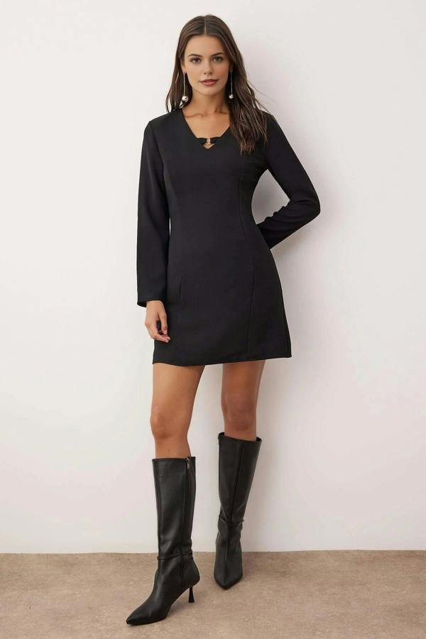 WOVCOR A-Line Mini Woven Dress with Accessory Detail
