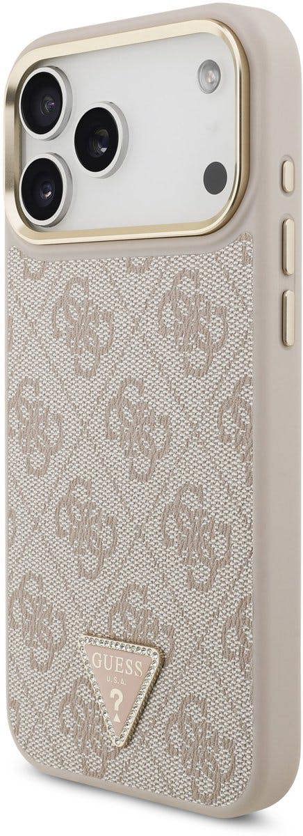 Guess PU Leather 4G Triangle Logo Gold Frame Case with MagSafe for iPhone 17 Pro Max 6.9" Pink - GUHMP17XP4GTDGMP