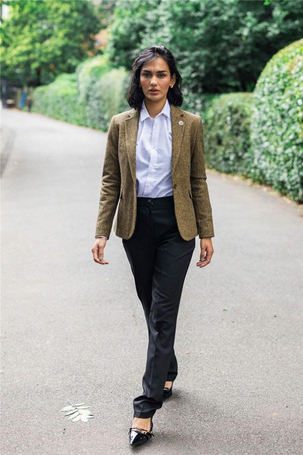 TruClothing Women's Tailored Brown Dogtooth Wool Blend Tweed Blazer
