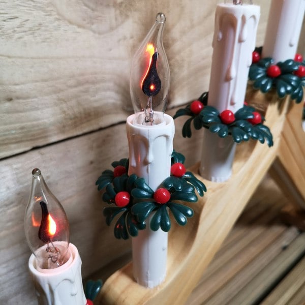 Samuel Alexander 40cm Premier Christmas Candlebridge with 7 Flickering Bulb in Light Wood Finish Mains Operated
