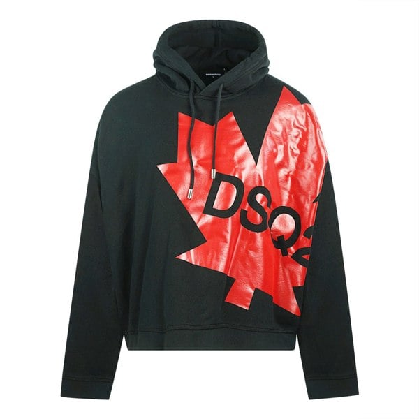 Dsquared2 Large Maple Leaf Logo Oversize Hoodie - Black