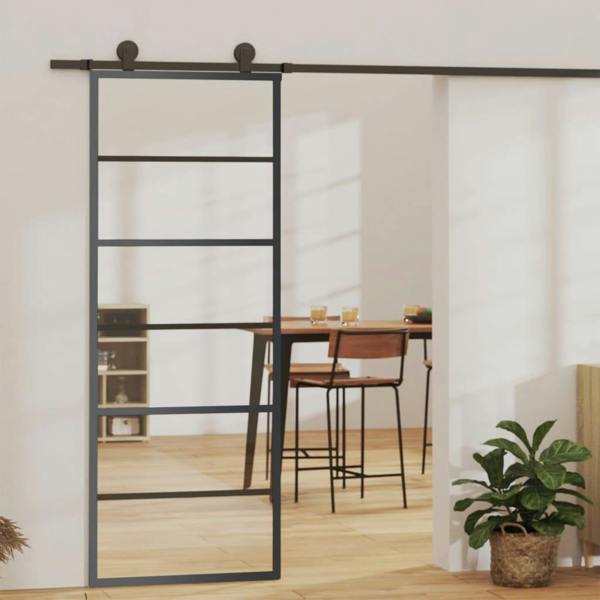 Berkfield Home Berkfield Sliding Door ESG Glass and Aluminium 76x205 cm Black