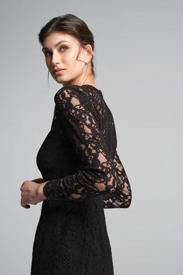 Rumour London Chiara long sleeve lace pencil dress in black