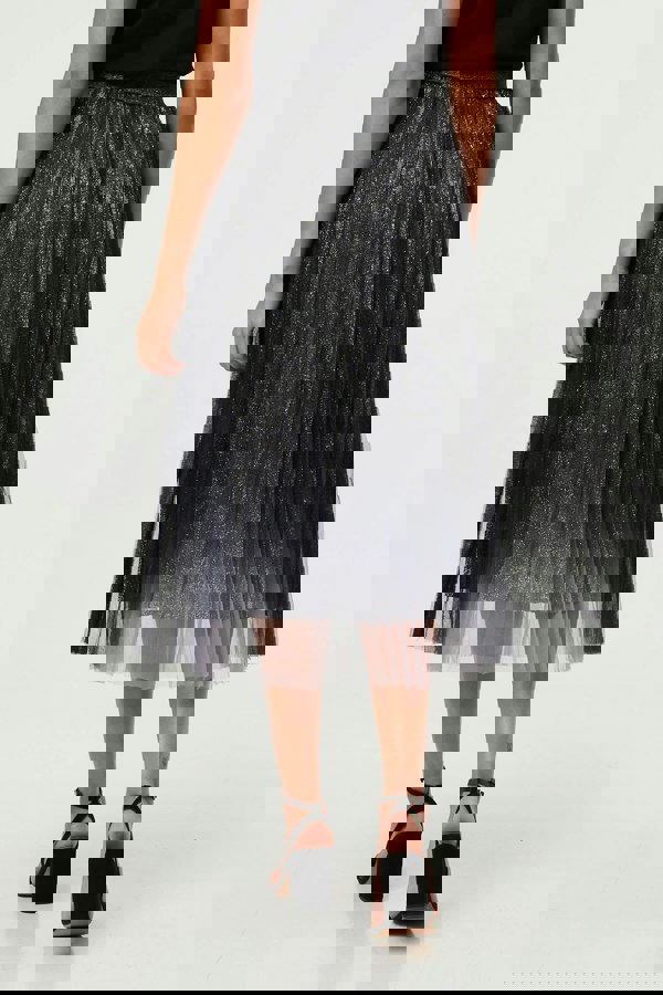 Black | Sparkly Semi Sheer High Waist Midi Skirt
