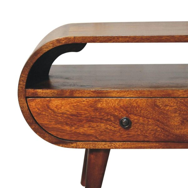 Wyld Haus Keaukaha Chestnut Mango Wood Circular Open TV Stand 2 Drawers