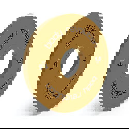 Full set of fractional bumper plates in vibrant orange, featuring a smooth rubber texture and clear weight markings for easy identification