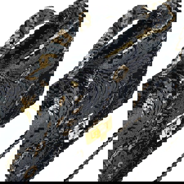 Embassy London Envy - Black & Grey & Gold - Women's leather flap clutch bag with strap