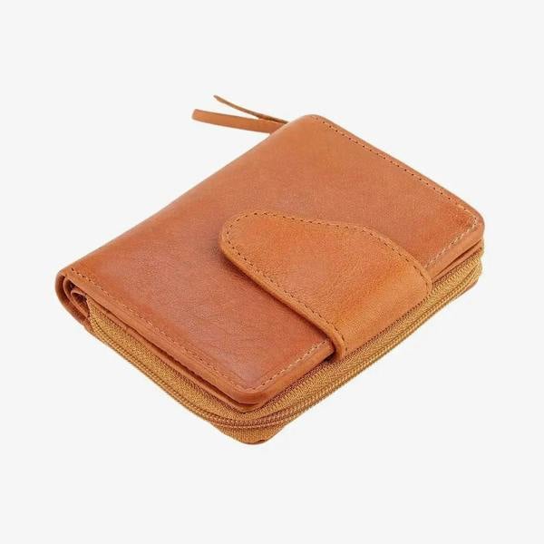 cognac leather wallet on a white background