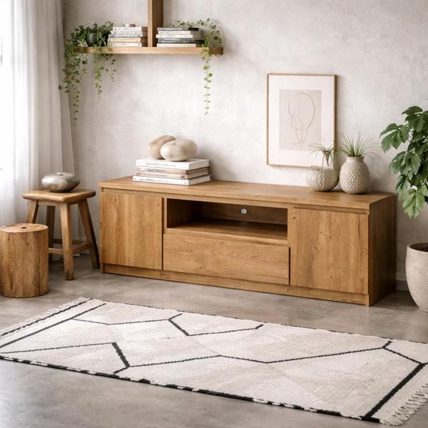 Wyld Haus Hemingway 166cm Natural Oak Wood Wide TV Media Unit Door 1 Drawer