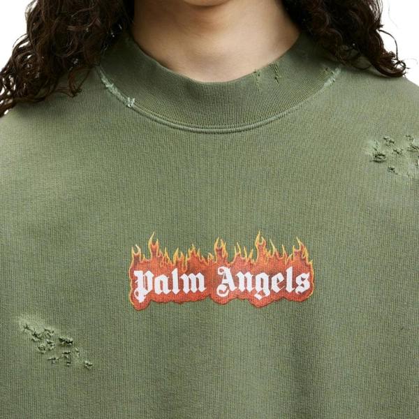 Palm Angels Burning Logo Crewneck Military - Nova Clothing