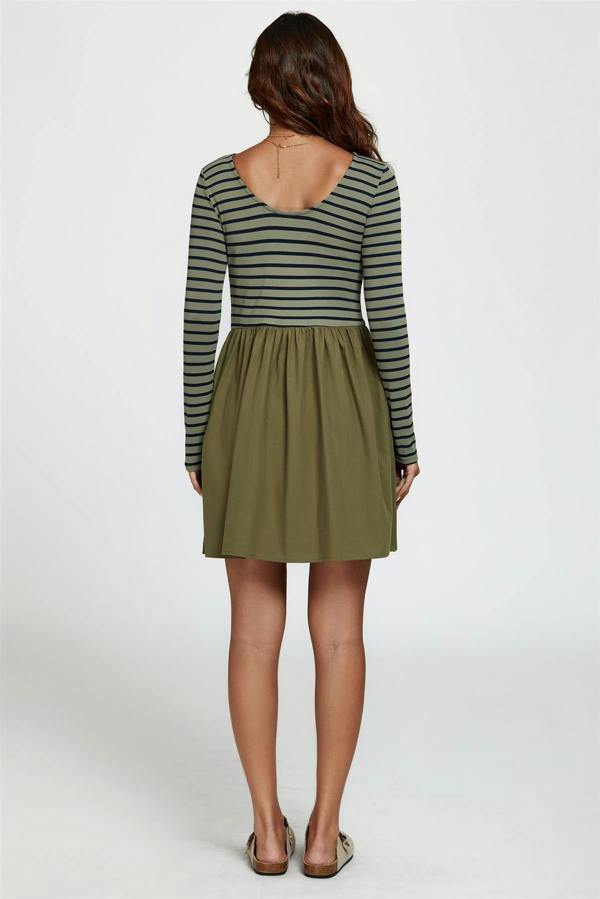 FS Collection Long Sleeve Stripe Mini Dress In Olive