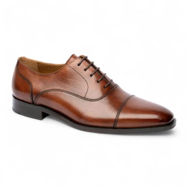 Chapman & Moore Men's Brown Plain Leather Cap-Toe Derby Shoes