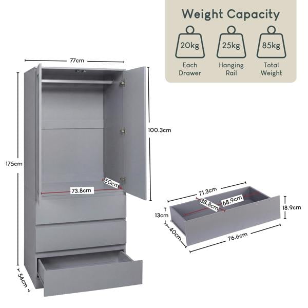 Vida Designs Denver 2 Door 3 Drawer Mirrored Wardrobe