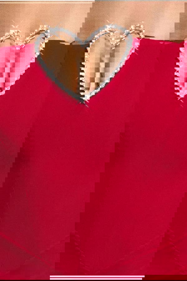 Diamante Heart Trim A-Line Mini Dress - Red DR4700