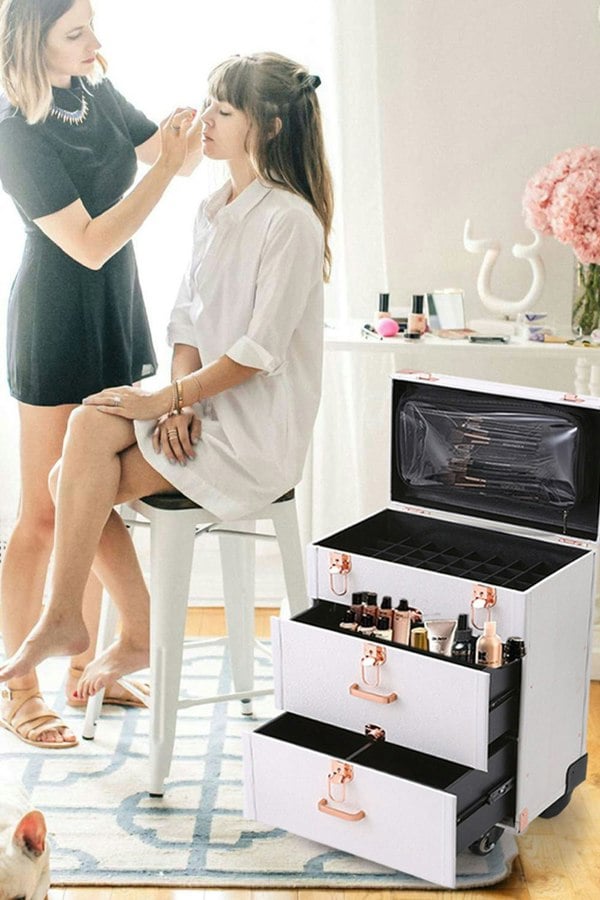 Living and Home 3 in 1 Professional Cosmetic Trolley Case Makeup Box Nail Luggage Storage Organiser, Professional Dresser Makeup Case Beautician