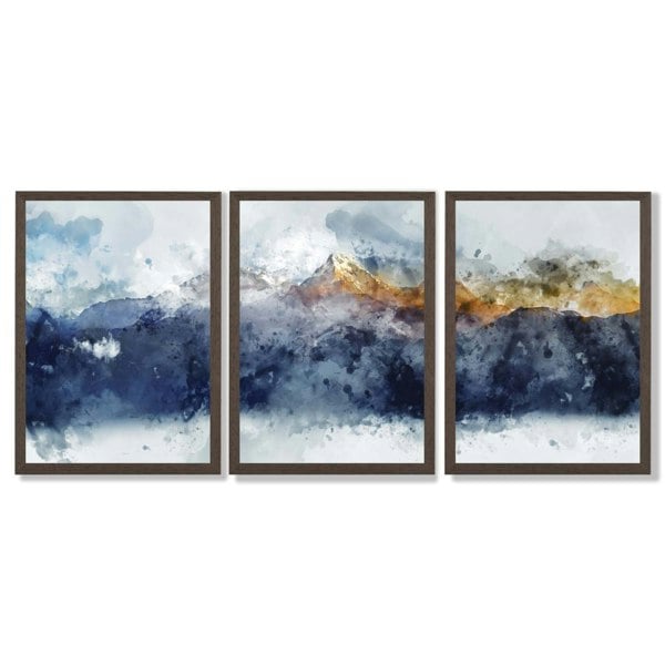 Artze Wall Art Framed Set of 3 Blue Yellow Mountain Art Prints